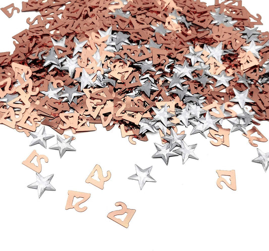 iZoeL 21 Rose Gold Table Confetti Bag 30g incl. 21st Birthday Confetti (1000pcs) Silver Star Confetti Sequin(200pcs) for 21st Birthday Party Wedding Anniversary Table Decoration (Rose Gold 21)