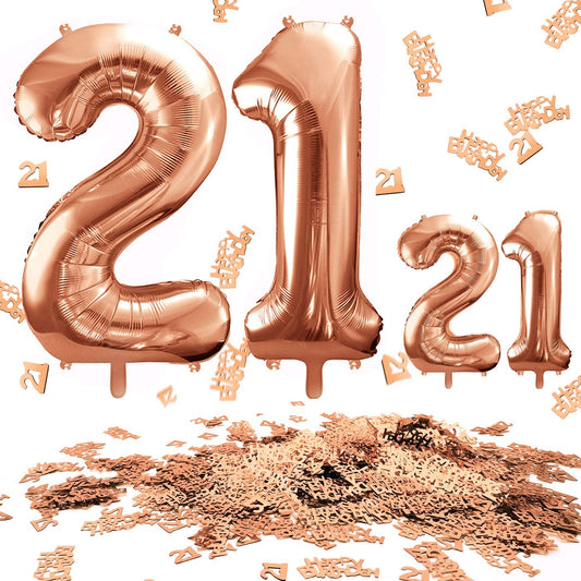 iZoeL Balloon 18/21/30/40/50/80 helium incl.4pcs XXL and Small Rose Gold balloon, 30g 21 Number Confetti,20g Happy Birthday Table Confetti, Birthday Anniversary Party Decoration(Rose Gold 21)