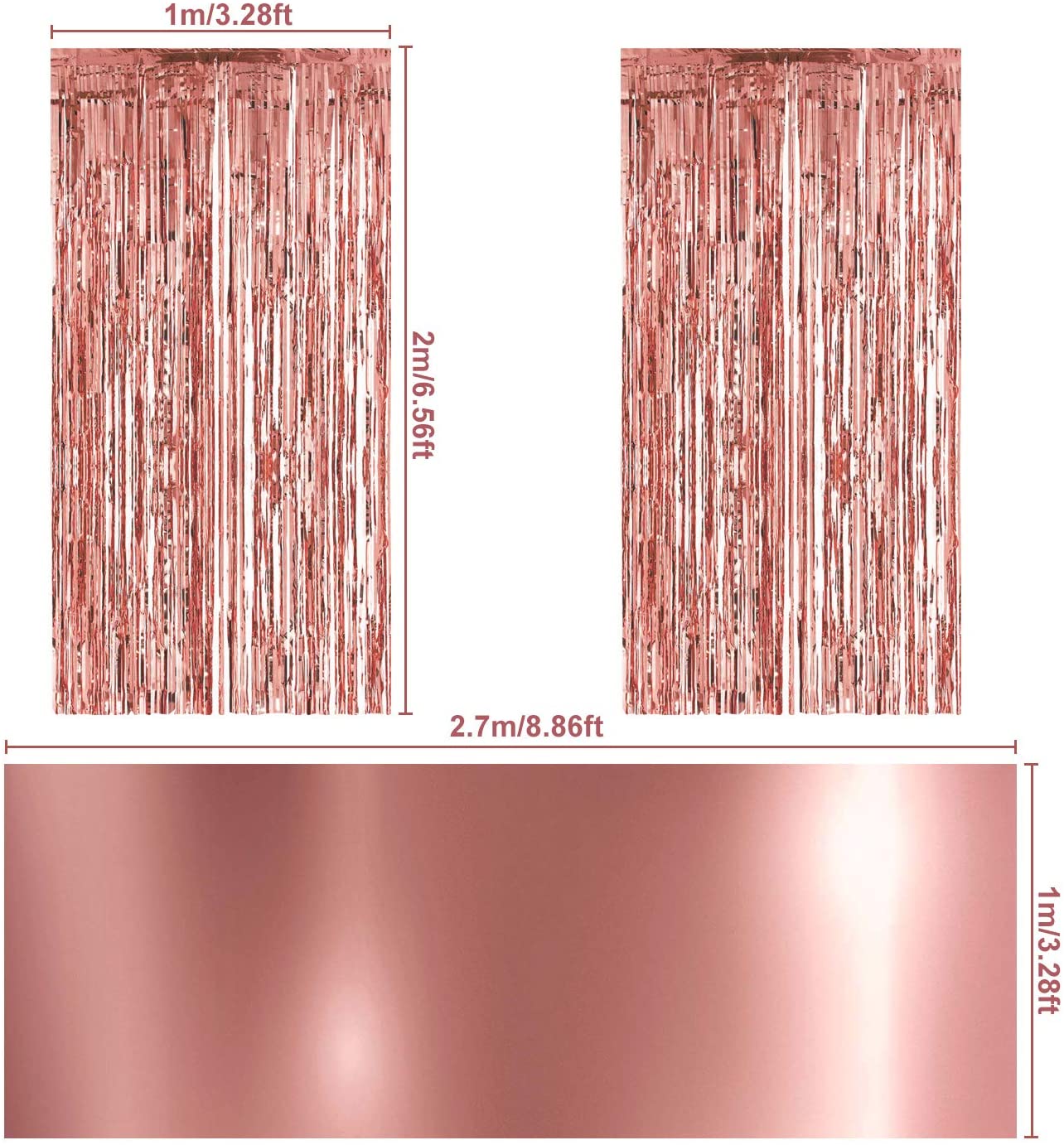 iZoeL Rose Gold Birthday Party Decoration, 2 Rose Gold Fringe Curtain, 1 Rose Gold Foil Tablecloth for Girl Women Birthday Party Hen Party Wedding