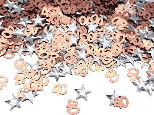 iZoeL 40th Rose Gold Table Confetti Bag 30g incl. 40th Birthday Confetti (1000pcs) Silver Star Confetti Sequin(200pcs) for 40th Birthday Party Wedding Anniversary Table Decoration (Rose Gold 40)