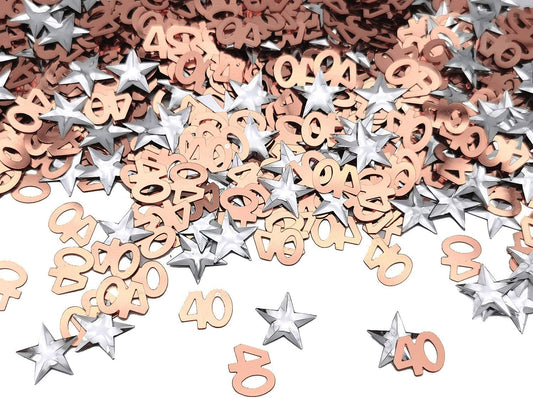 iZoeL 40th Rose Gold Table Confetti Bag 30g incl. 40th Birthday Confetti (1000pcs) Silver Star Confetti Sequin(200pcs) for 40th Birthday Party Wedding Anniversary Table Decoration (Rose Gold 40)