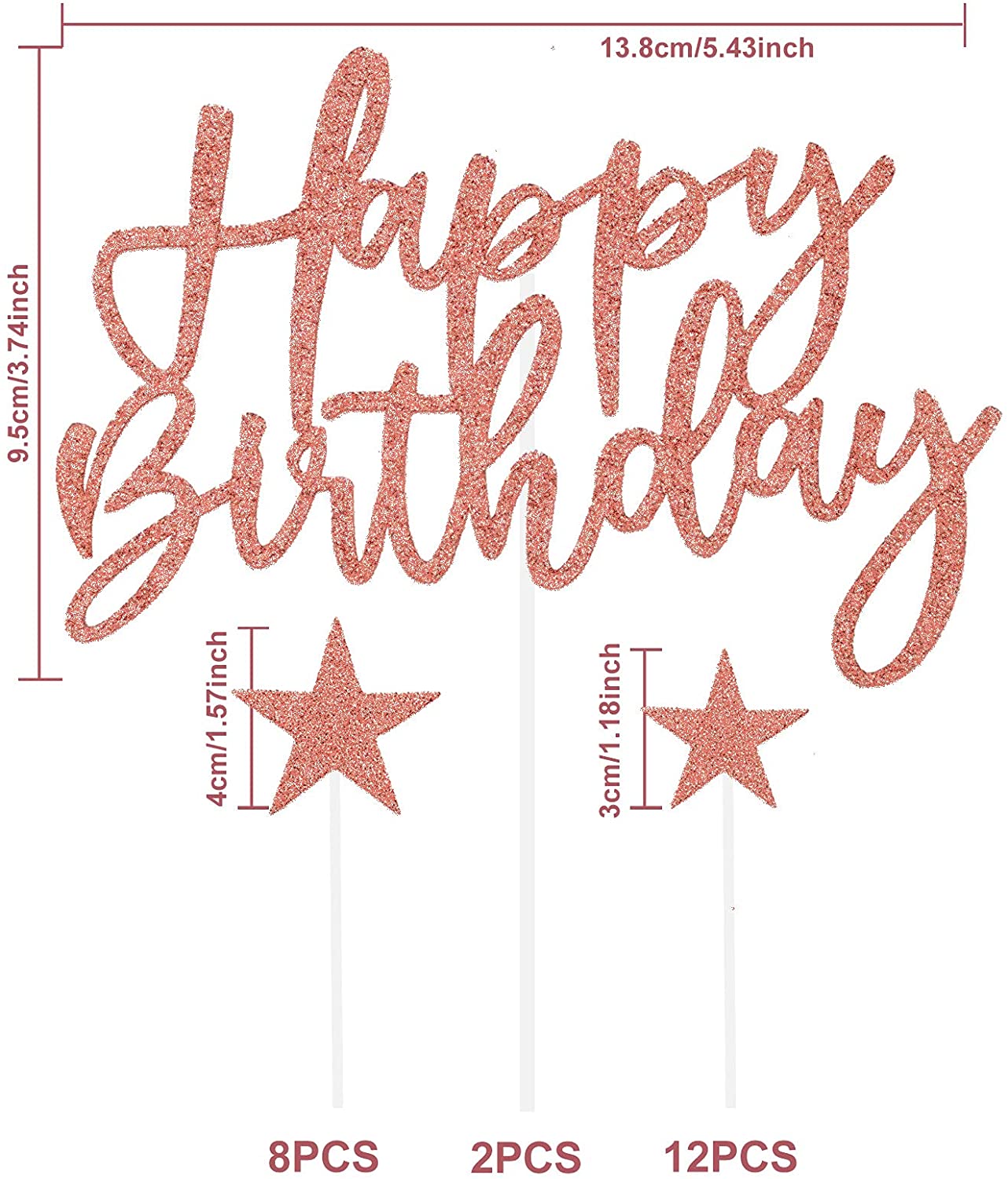 iZoeL 2 Sets Gold Cake Decoration Gold Cake Topper Happy Birthday Banner Confetti Balloon Stars Heart Cake Topper for Man Boys Women Girls Gold Theme Birthday Party Decor Hen Party (Rose gold)