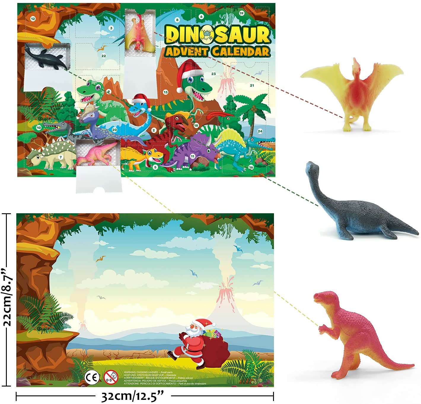 iZoeL Dinosaur Advent Calendar for Boys Kids 2021 Christmas, 24 Dinosaurs Figures Playset with Game Map, Countdown Days to Christmas Holiday, Xmas Surprise Gift for Son Grandson Brother (Paper)