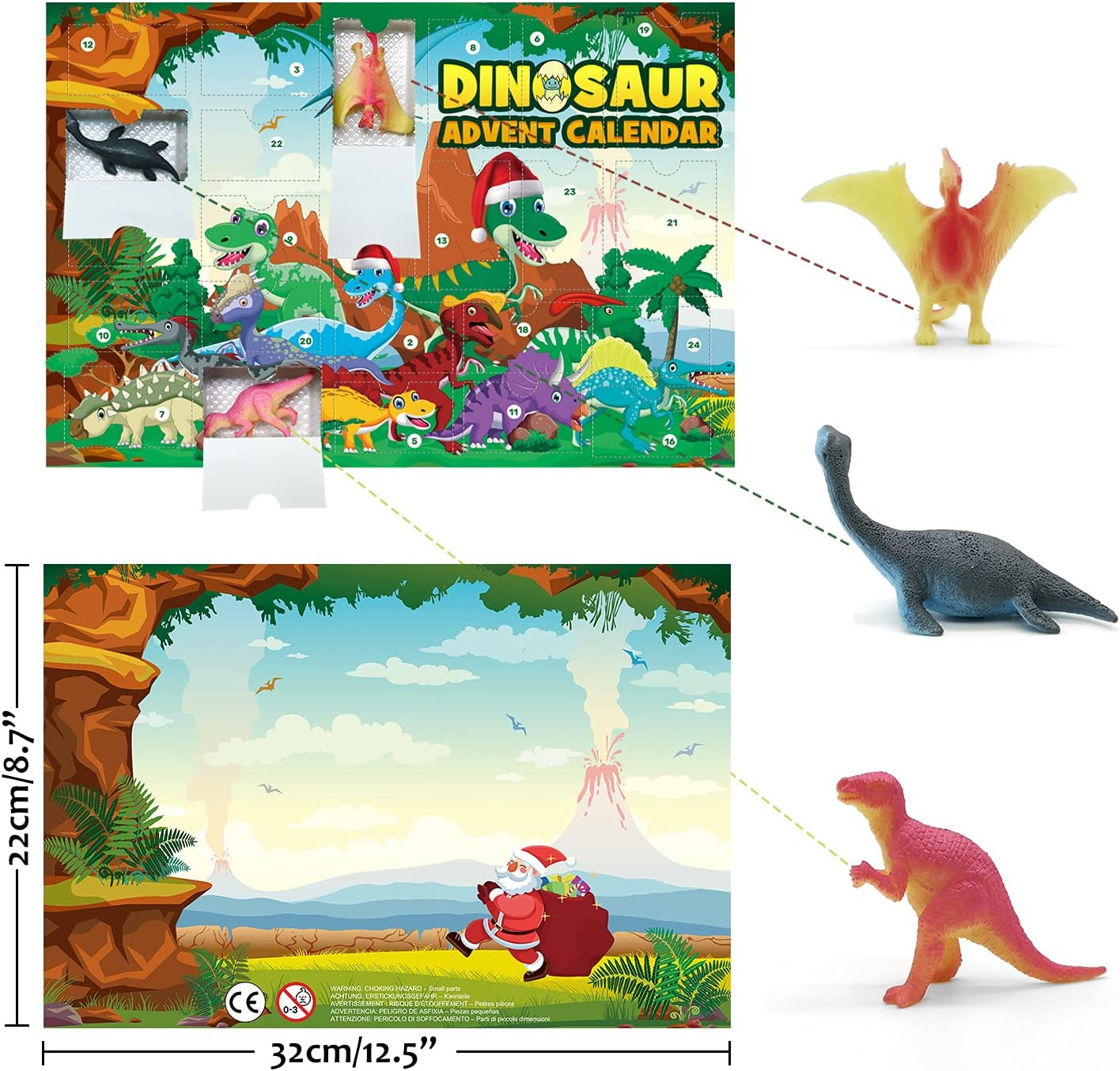 iZoeL Dinosaur Advent Calendar for Boys Kids 2021 Christmas, 24 Dinosaurs Figures Playset with Game Map, Countdown Days to Christmas Holiday, Xmas Surprise Gift for Son Grandson Brother (Paper)