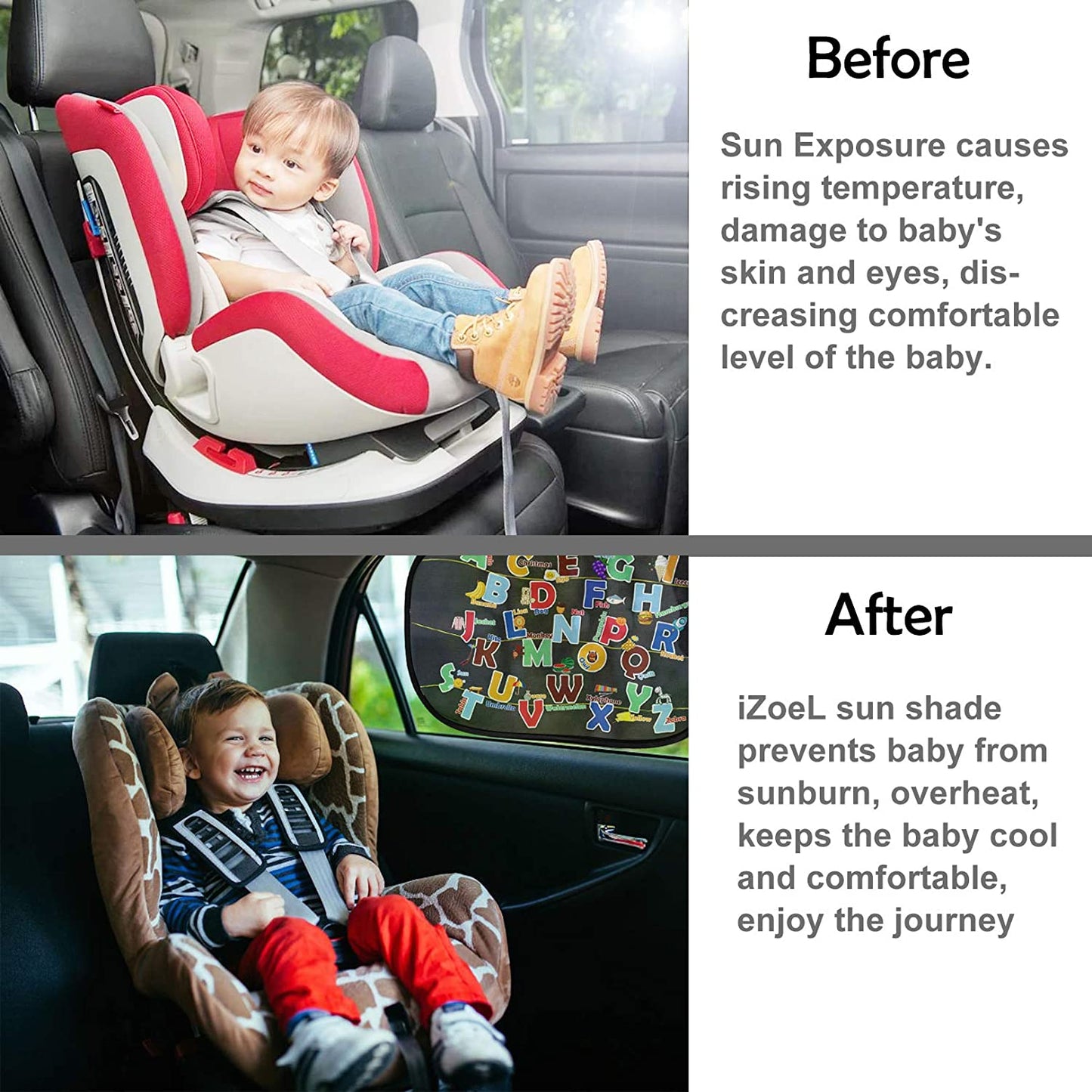iZoeL Car Sun Shade for Baby Kids 2 Pack, Static Cling Side Window Car Annimal Elephant Lion, 80GSM Rear Sunshades Universal with 8 Suction Cups and Storage Bag - Sun Glare and UV Rays Protection