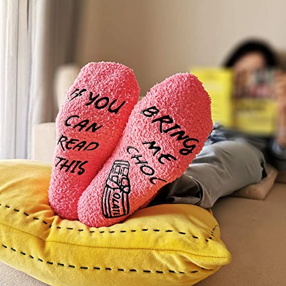 iZoeL Chocolate Socks Womens 4-7- If You Can Read This Bring Me Chocolate Socks- Cupcake Gift Packaging - Fluffy Socks Novelty Socks Funny Socks - Birthday Gift for Wife Mother