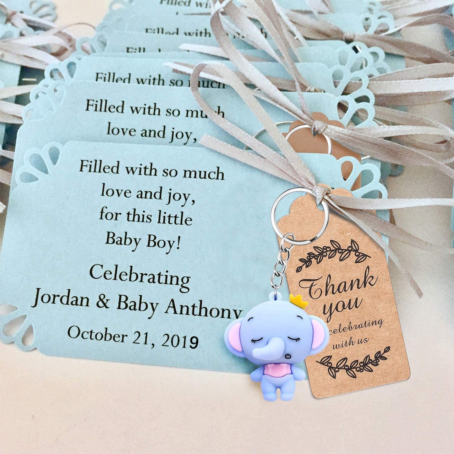 iZoeL 20 Set Baby Shower Elephant Keychains (Blue)