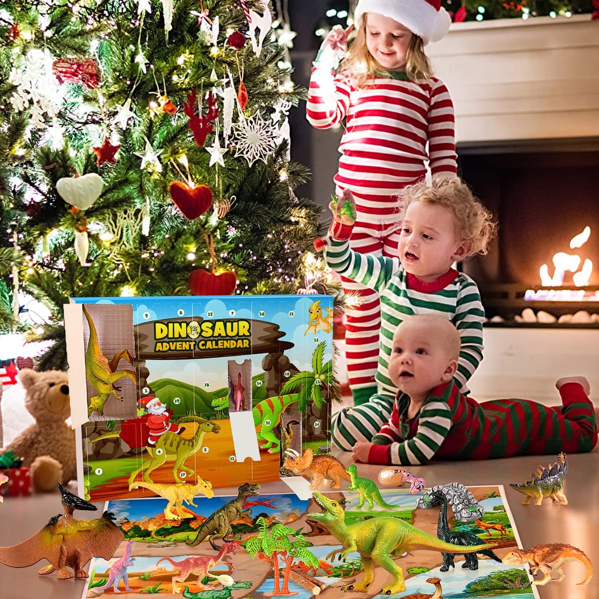 iZoeL Dinosaur Advent Calendar 2022 Boys Kids Christmas, 24 Big Dinosaurs Figures Playset with Game Map Countdown Days to Christmas Xmas Holiday Surprise Gift for Girls Teens