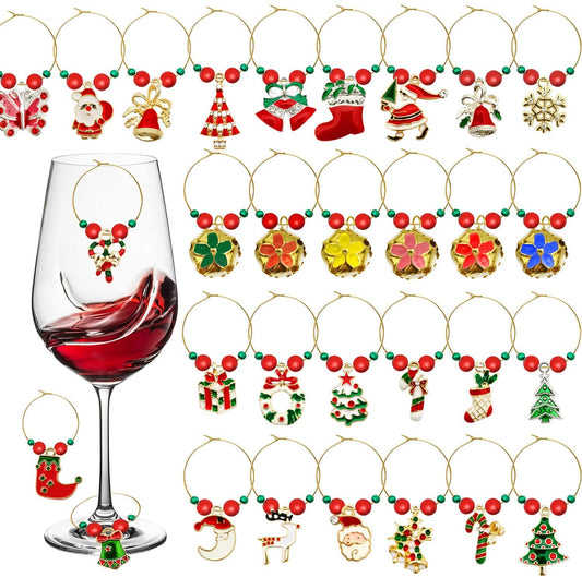 iZoeL 30pcs Christmas Wine Glass Charms, Marker Tags Identification for Xmas Drinks Christmas Gift Bag Candy Cookies - Christmas Dinner Table Decorations