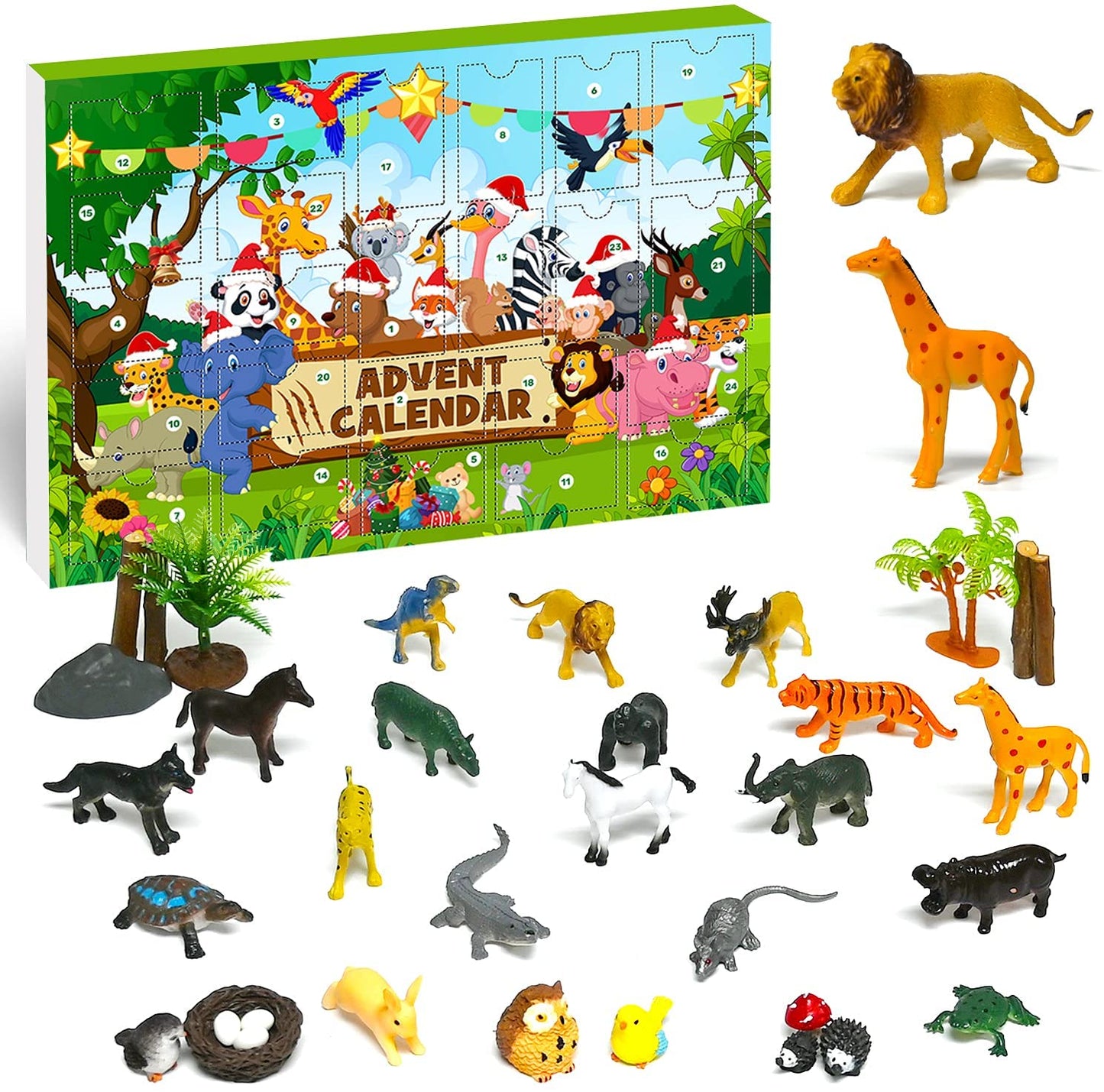 iZoeL Wild World Advent Calendar for Kids 2021 Christmas, 24 Jungle Safari Animals Wildlife Figures Playset Countdown Days to Christmas Holiday, Xmas Surprise Gift for Boys Kids Girls Teens