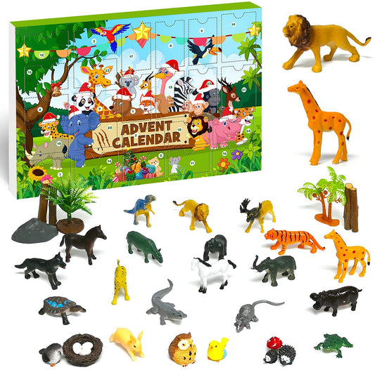 iZoeL Wild World Advent Calendar for Kids 2021 Christmas, 24 Jungle Safari Animals Wildlife Figures Playset Countdown Days to Christmas Holiday, Xmas Surprise Gift for Boys Kids Girls Teens