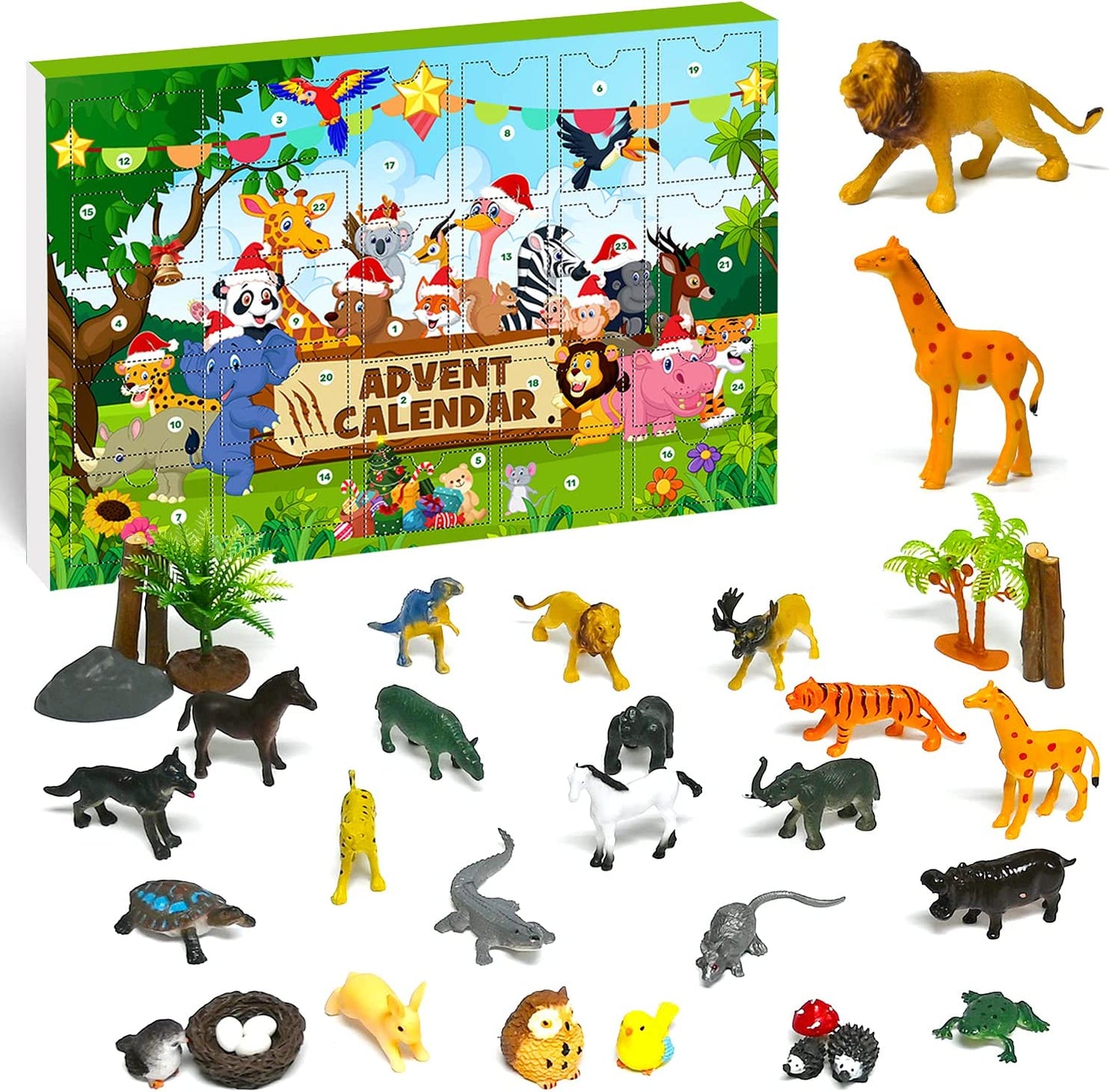 iZoeL Wild World Advent Calendar for Kids 2021 Christmas, 24 Jungle Safari Animals Wildlife Figures Playset Countdown Days to Christmas Holiday, Xmas Surprise Gift for Boys Kids Girls Teens