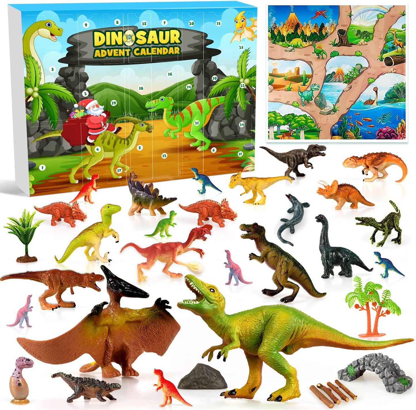 iZoeL Dinosaur Advent Calendar 2022 Boys Kids Christmas, 24 Big Dinosaurs Figures Playset with Game Map Countdown Days to Christmas Xmas Holiday Surprise Gift for Girls Teens