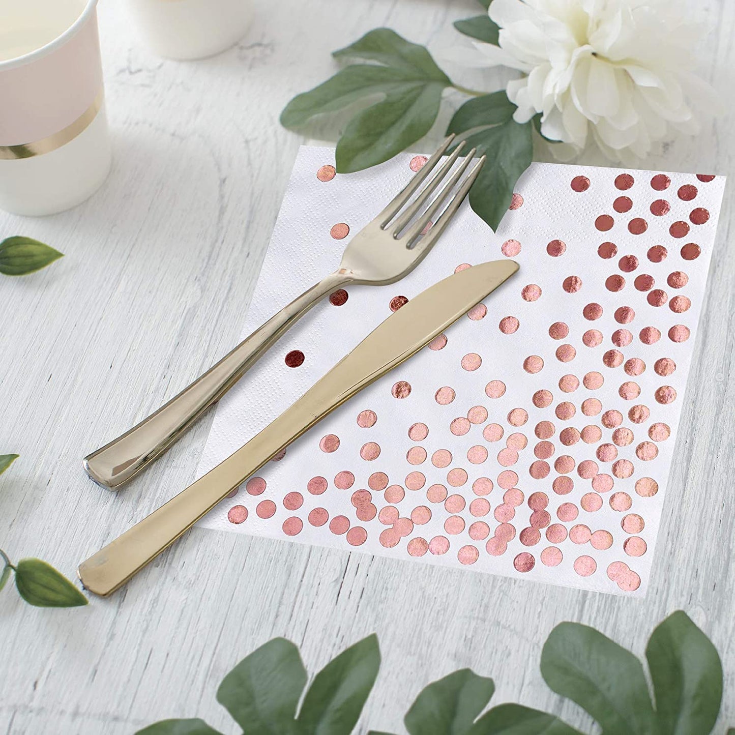 iZoeL Rose Gold Paper Napkins 60 Pack(33 x 33 cm) - Soft Comfortable Dinner Napkins - 3PLY Disposable Absorbent Napkin - Ideal for Rose Gold Birthday Party Decorations Bridal Wedding Hen Party