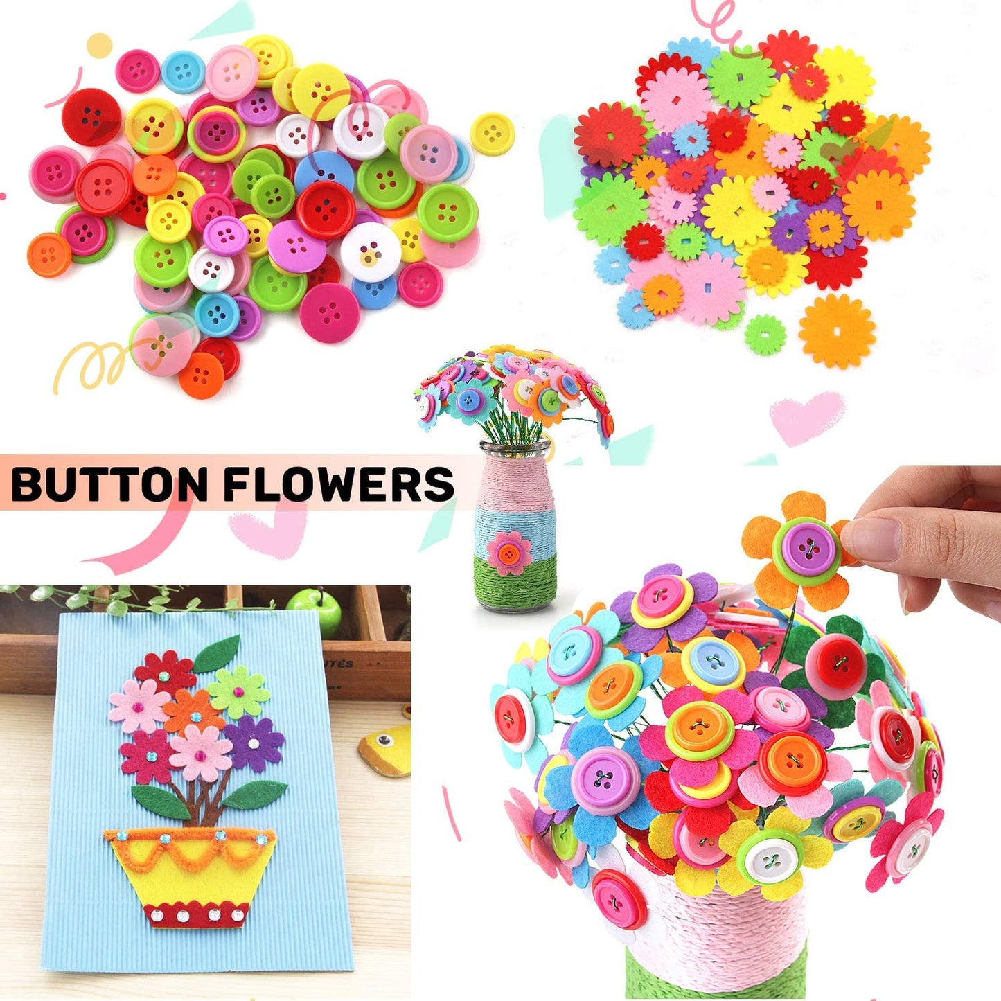 iZoeL Kids Felt Pipe Cleaners Craft Set 2000pcs Googly Eyes Pom Poms Sequins Flowers Match Sticks Popsicle Sticks Girls Boys Adults Art Craft Supplies DIY Project Birthday Party Gifts