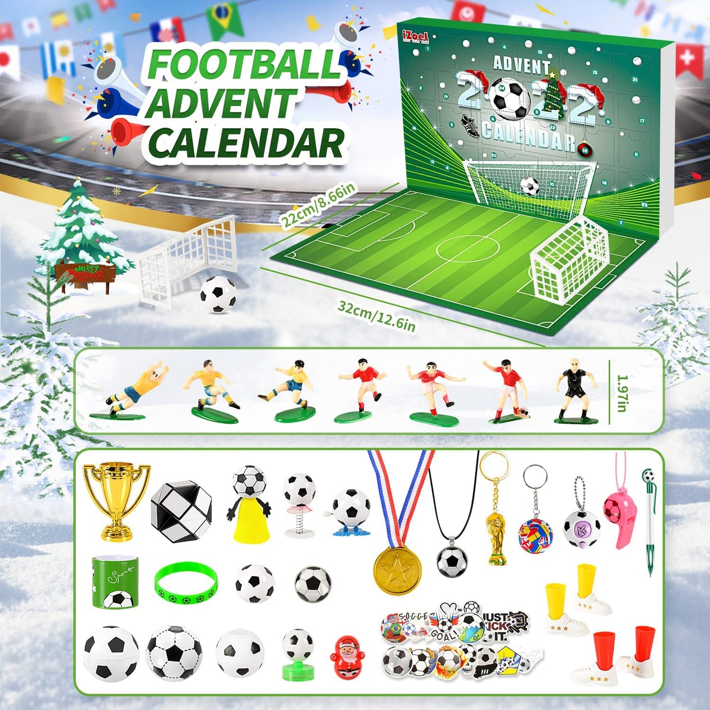 iZoeL Football Advent Calendar for Boys Girls 2022, 2022 World Football Gifts with Football Medal Whistle 24 Christmas Countdown Advent Calendar Christmas Stocking Gifts for Football Fans