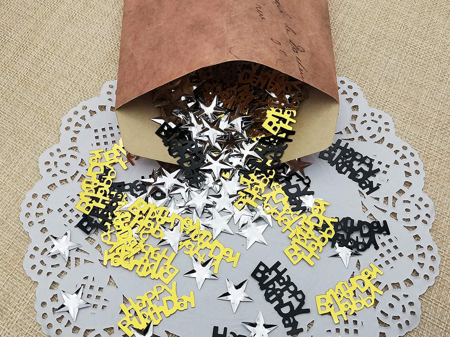 iZoeL Table Confetti Bag 30g incl. Gold Happy Birthday Confetti (240pcs) Silver Star Confetti Sequin(350pcs) for Man Women Boy Girl Birthday Party Decoration