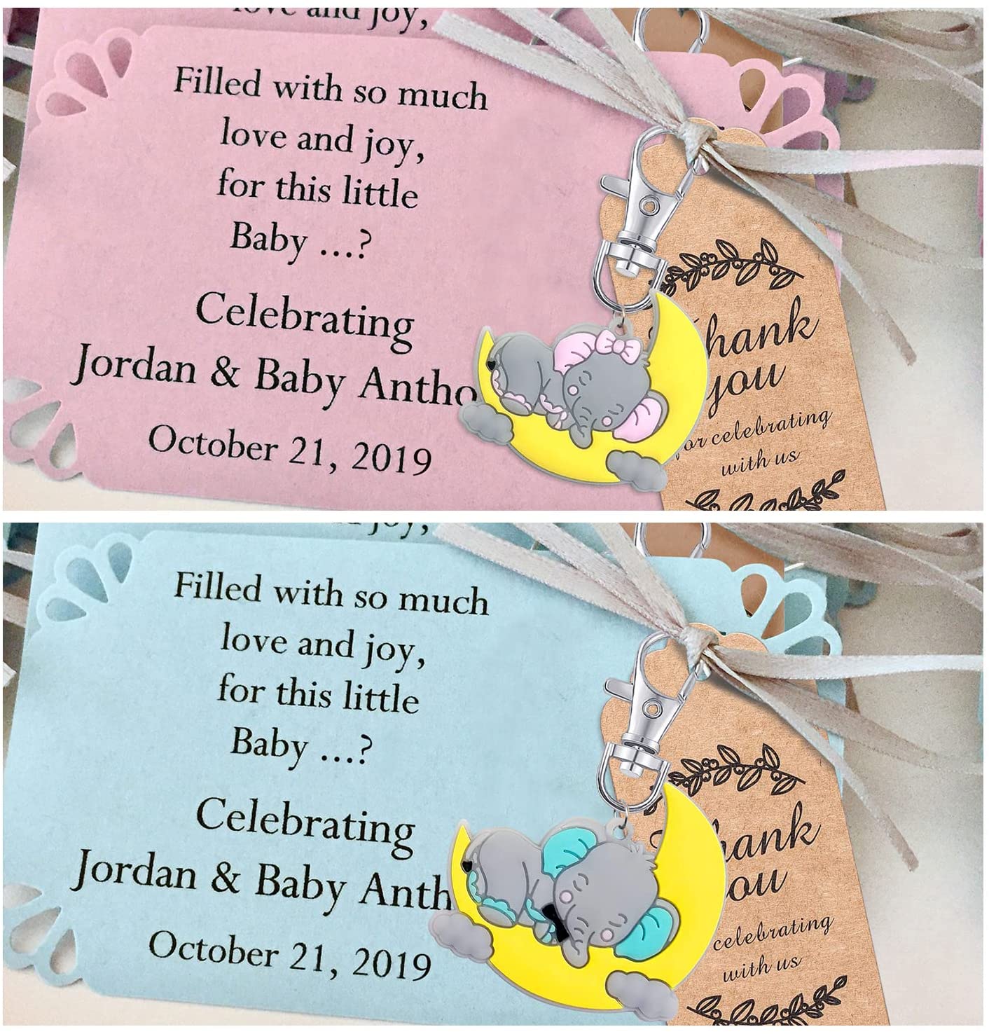 iZoeL 20 Sets Baby Shower Party Favors for Guest Gift, Baby Elephant Keychains Pink -cloud (Baby Shower unknown)