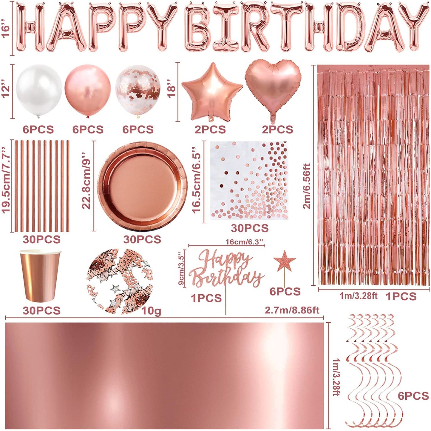 iZoeL 30 Guests Rose Gold Party Tableware and Rose Gold Birthday Balloons for Birthday Anniversary