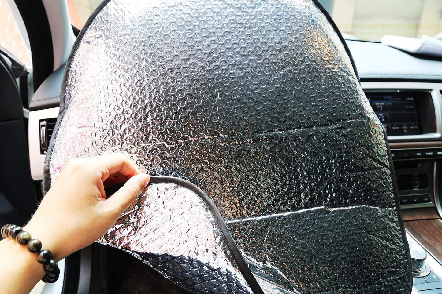 iZoeL Steering Wheel Sun Protector Shade Covers 50cm*46cm fit all Cars + 2 pcs Side Window Sun Shade 44*36cm (73)