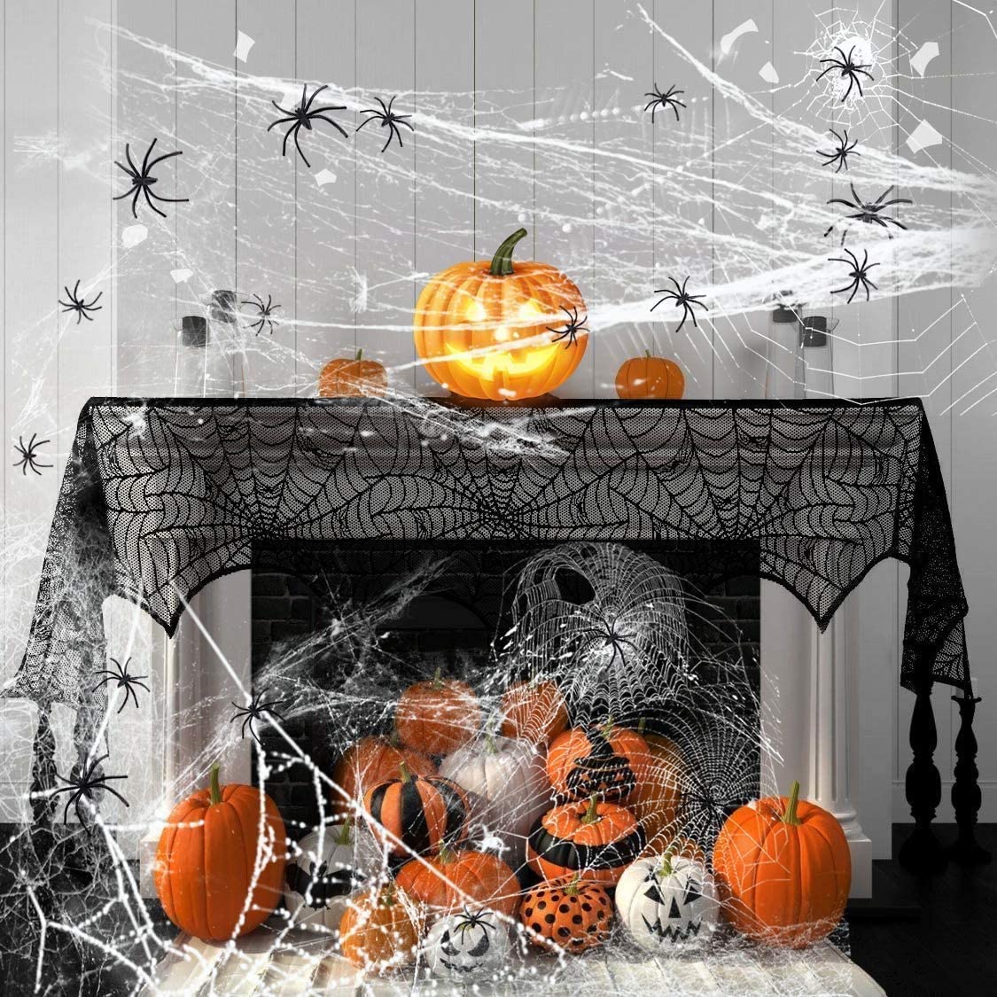 iZoeL 1000sqft Stretchable Spider Web Glow in the Dark with 90pcs Plastic Spider White Cobweb for Halloween Decoration Night Party Decoration - 300 Gram (Night Luminous Spider Web)