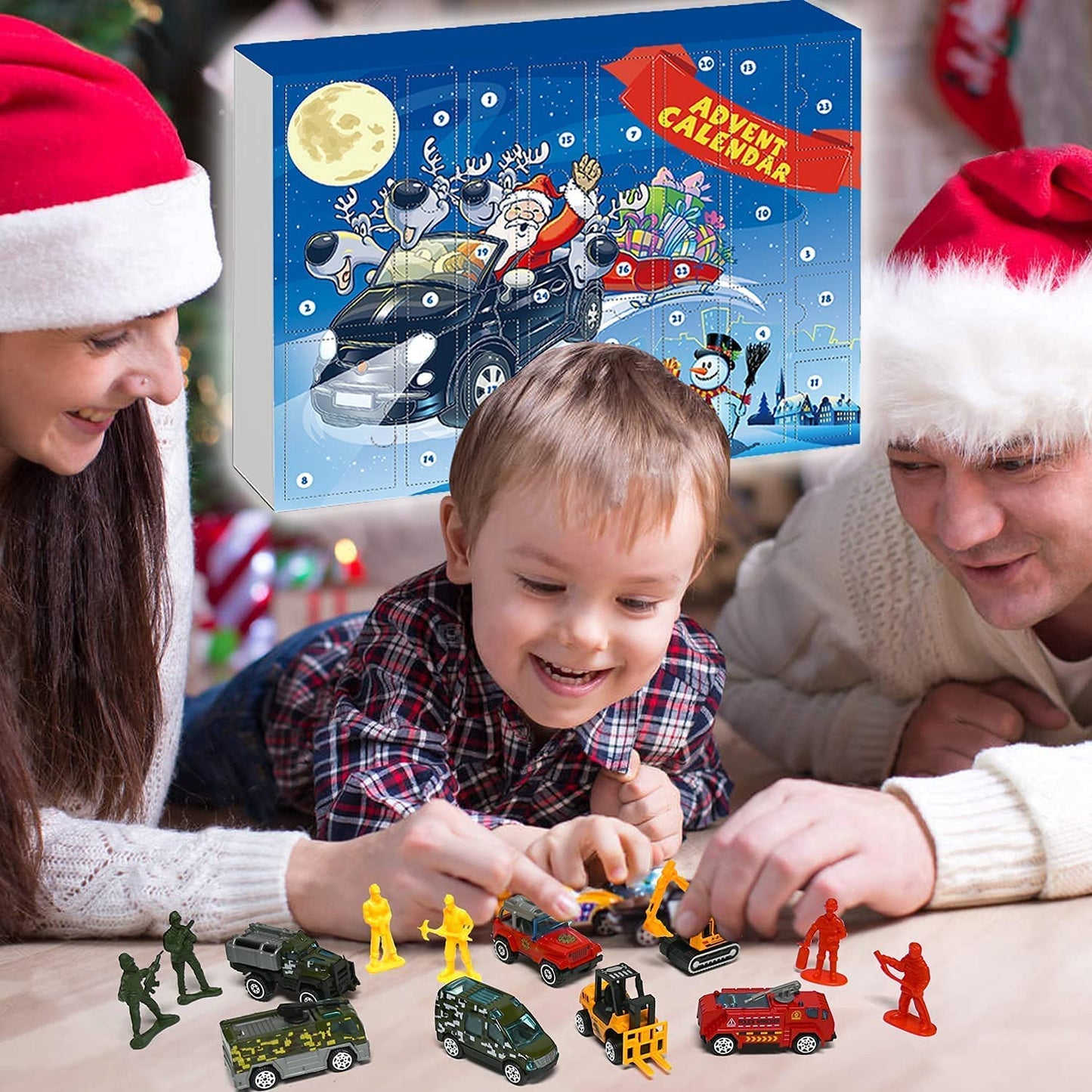 iZoeL Alloy Cars Advent Calendar for Kids Boys 2021, Launcher with 24 Construction Truck Fire Car Military Vehicles Helicopter, 24 Countdown Days for Son Grandson Girls