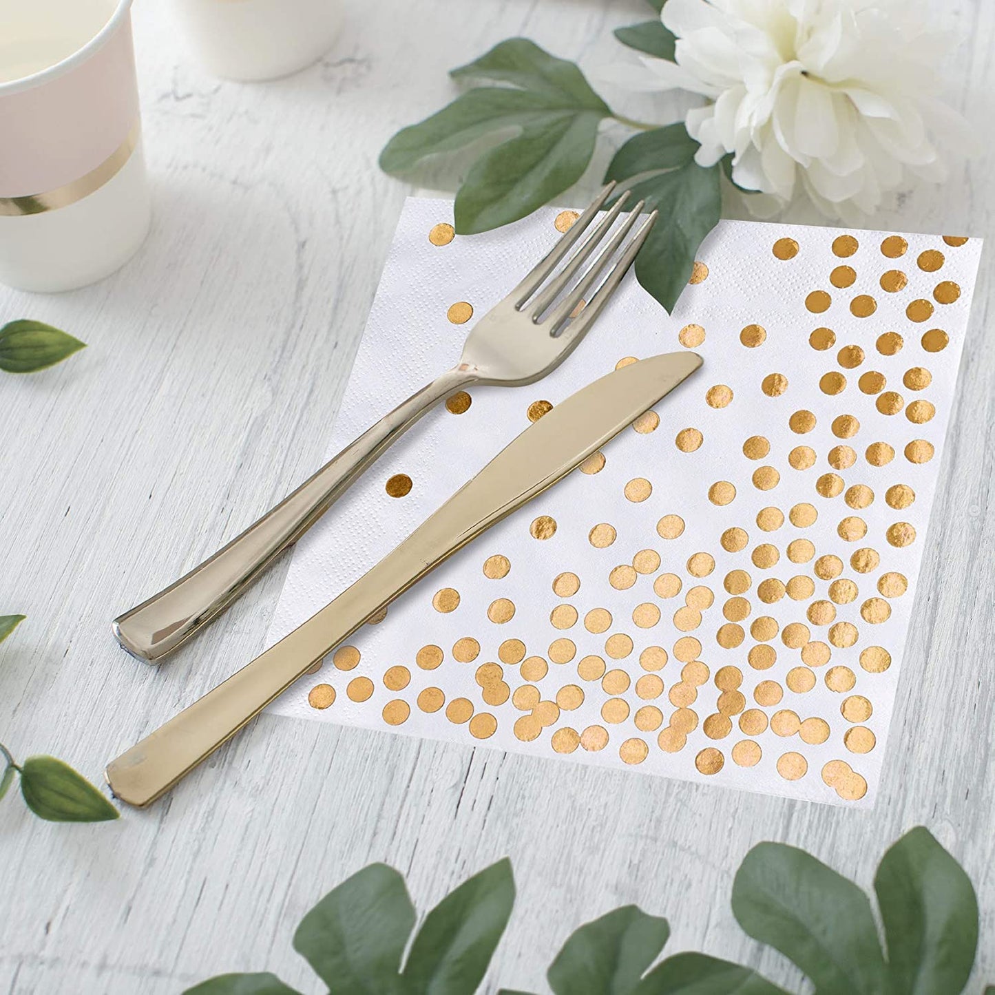 iZoeL 60pcs Gold Party Paper Napkins, Gold Serviettes Cocktail Napkins 3 Layers with Golden Dots - Soft & thick- Disposable Tableware for Birthday Hen Party Wedding Anniversary 6x6 IN