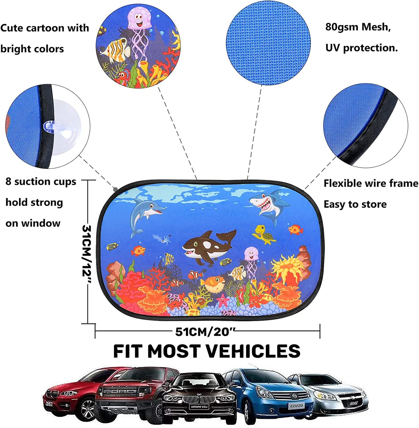 iZoeL Car Sun Shade for Baby Kids 2 Pack, Static Cling Side Window Car Annimal Lion, 80GSM Rear Sunshades Universal with 8 Suction Cups and Storage Bag - Sun Glare and UV Rays ProtectionProtection