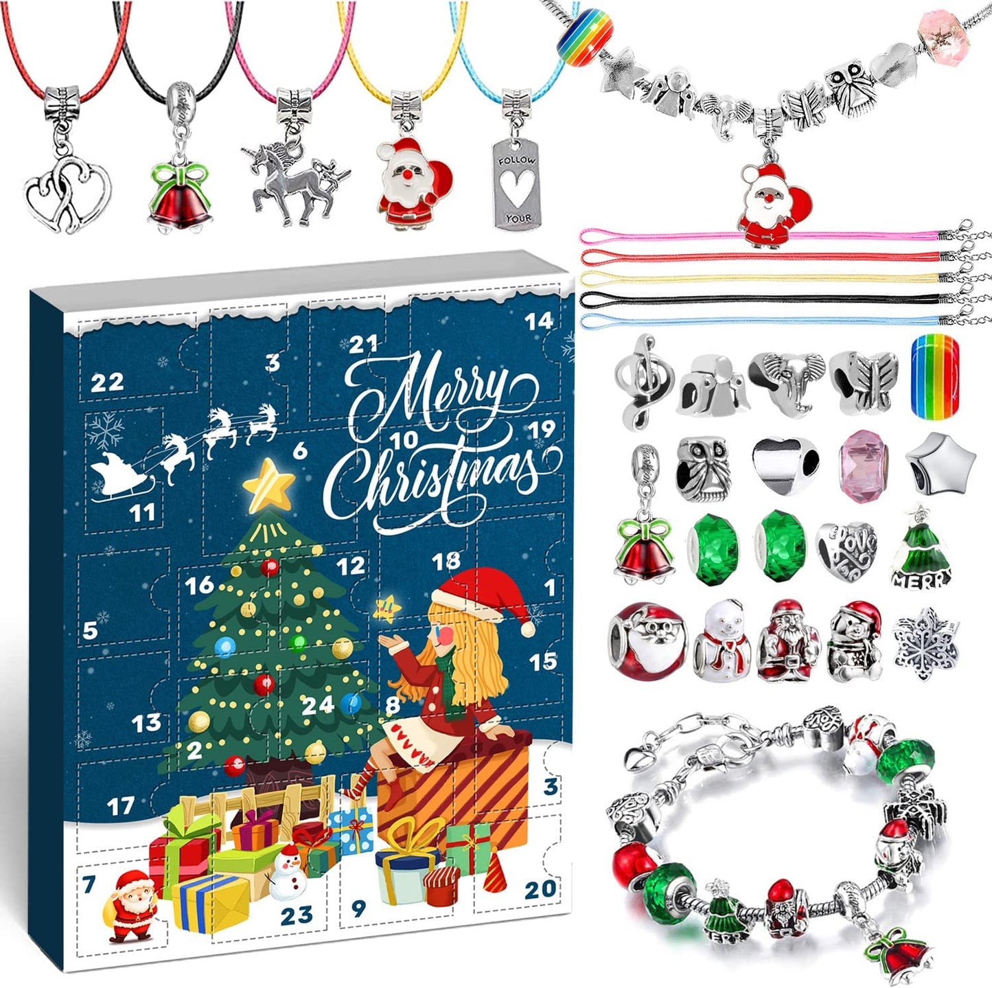 iZoeL Bracelet Advent Calendar 2022 Girls, Jewellery Advent Calendar with 2 Bracelet 5 Necklace Bracelet Making Kit 24 Countdown to Christmas Holiday, Xmas Surprise Gift for Kids Teens