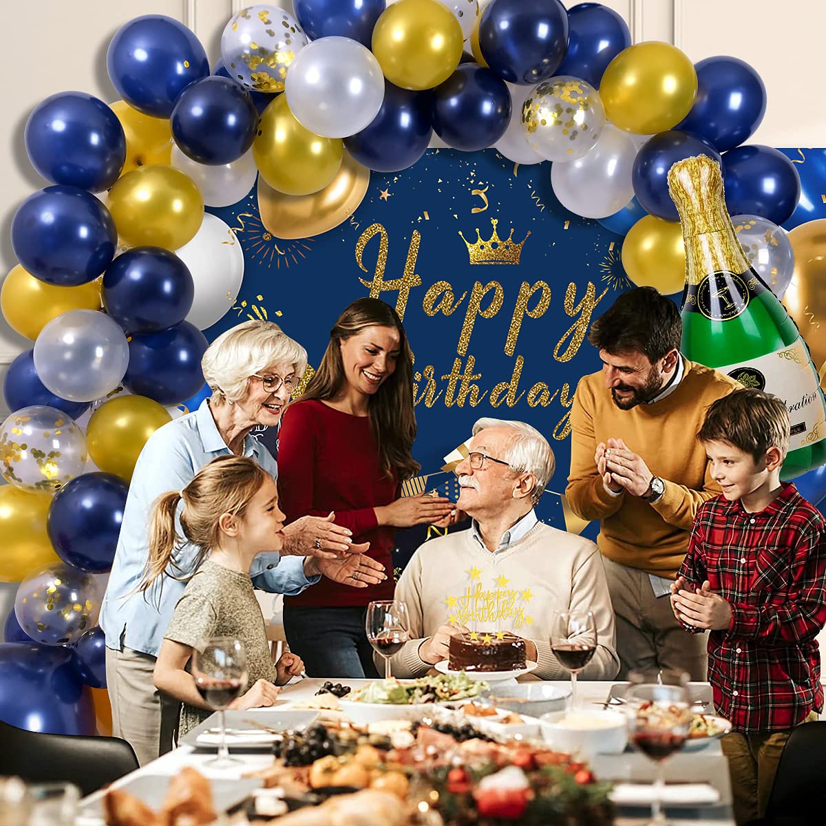 iZoeL Navy Blue, Gold Balloon Arch Garland Kit