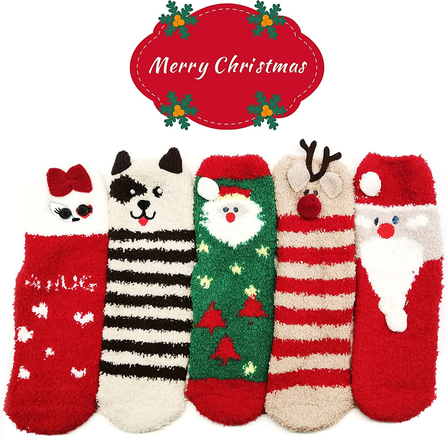 iZoeL Christmas Socks Women Girls Fluffy Animals Dog Socks Non Slip Kids