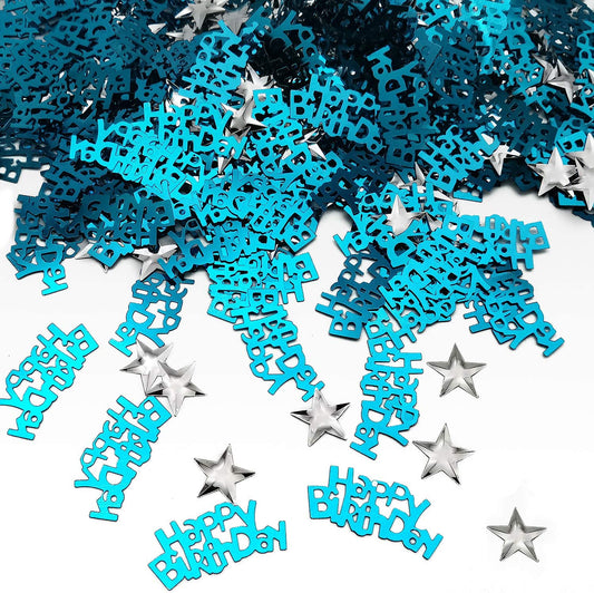 iZoeL Table Confetti Bag 30g incl. Blue Happy Birthday Confetti (240pcs) Silver Star Confetti Sequin(350pcs) for Boys Girls Birthday Party Decoration