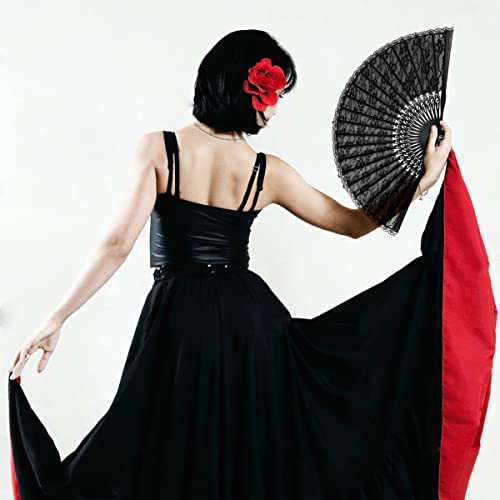 iZoeL Handfächer Hochzeitsfächer Spitze Fächer,Brautfächer Fächer Hochzeit Faltbaren Fächer Tanzfächer mit Leinen Geschenktüte für Hochzeit Fasching Party(Schwarz)