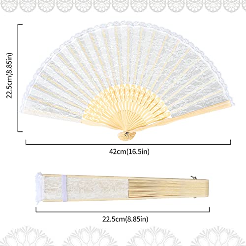 iZoeL Handfächer Hochzeitsfächer Spitze Fächer,Brautfächer Fächer Hochzeit Faltbaren Fächer Tanzfächer mit Leinen Geschenktüte für Hochzeit Fasching Party（Weiß）