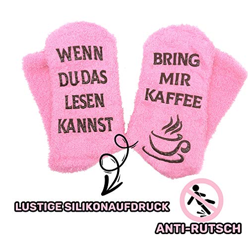 iZoeL Flauschsocken damen Lustige Socken wenn du das lesen kannst bring mir Schokolade Kaffee Witzige Kuschelsocken Cupcake Socken