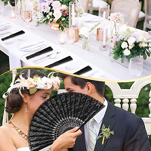 iZoeL Handfächer Hochzeitsfächer Spitze Fächer,Brautfächer Fächer Hochzeit Faltbaren Fächer Tanzfächer mit Leinen Geschenktüte für Hochzeit Fasching Party(Schwarz)