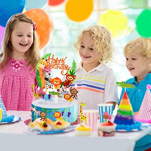 iZoeL Geburtstag Tortendeko 42 Stück Tier Cake Topper Dschungel Girlande für Kinder Junge Mädchen