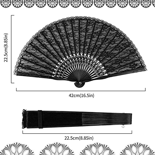 iZoeL Handfächer Hochzeitsfächer Spitze Fächer,Brautfächer Fächer Hochzeit Faltbaren Fächer Tanzfächer mit Leinen Geschenktüte für Hochzeit Fasching Party(Schwarz)