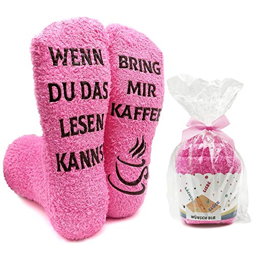 iZoeL Flauschsocken damen Lustige Socken wenn du das lesen kannst bring mir Schokolade Kaffee Witzige Kuschelsocken Cupcake Socken