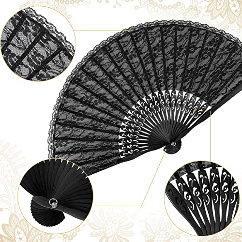 iZoeL Handfächer Hochzeitsfächer Spitze Fächer,Brautfächer Fächer Hochzeit Faltbaren Fächer Tanzfächer mit Leinen Geschenktüte für Hochzeit Fasching Party(Schwarz)