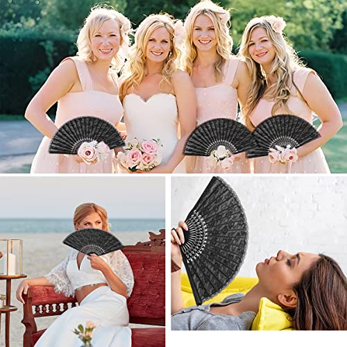 iZoeL Handfächer Hochzeitsfächer Spitze Fächer,Brautfächer Fächer Hochzeit Faltbaren Fächer Tanzfächer mit Leinen Geschenktüte für Hochzeit Fasching Party(Schwarz)