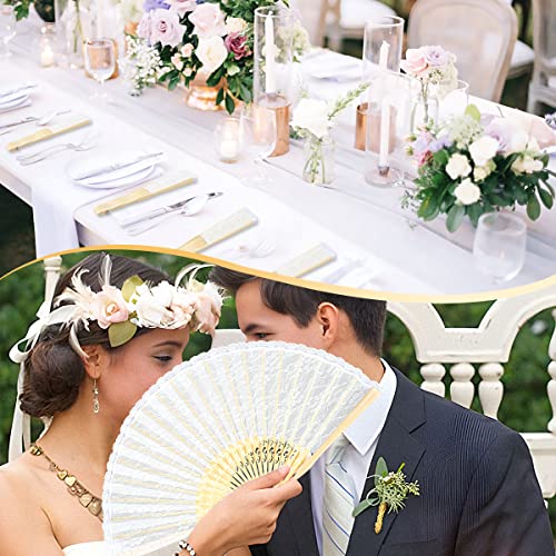iZoeL Handfächer Hochzeitsfächer Spitze Fächer,Brautfächer Fächer Hochzeit Faltbaren Fächer Tanzfächer mit Leinen Geschenktüte für Hochzeit Fasching Party（Weiß）