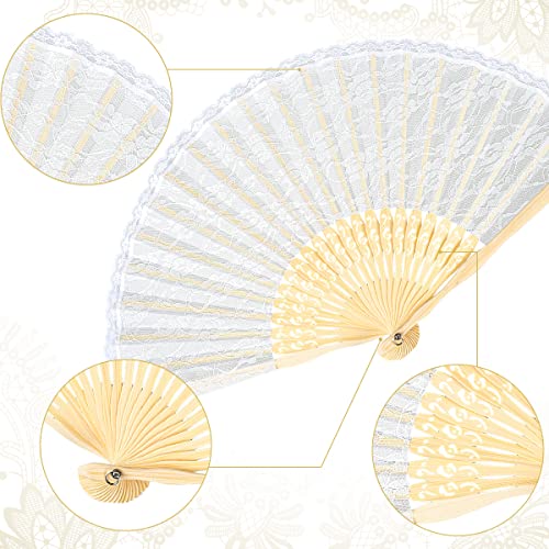 iZoeL Handfächer Hochzeitsfächer Spitze Fächer,Brautfächer Fächer Hochzeit Faltbaren Fächer Tanzfächer mit Leinen Geschenktüte für Hochzeit Fasching Party（Weiß）