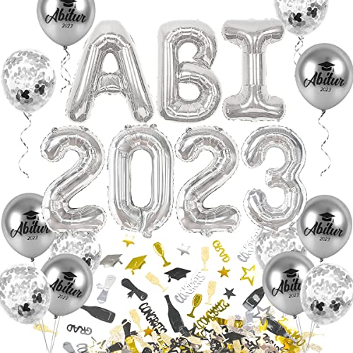 iZoeL Abitur 2023 Deko, ABI 2023 Folienballons, ABI Luftballon, ABI Konfetti Tischdeko, Abschluss Abschlussfeier ABI Schulabschluss Dekoration 2023 Blau (Silber ABI)