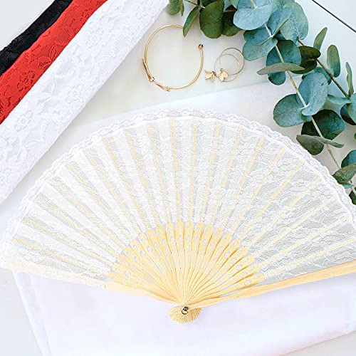 iZoeL Handfächer Hochzeitsfächer Spitze Fächer,Brautfächer Fächer Hochzeit Faltbaren Fächer Tanzfächer mit Leinen Geschenktüte für Hochzeit Fasching Party（Weiß）