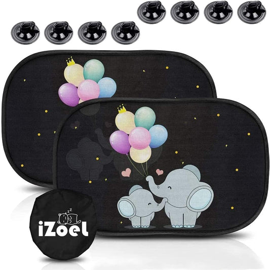 iZoeL Auto Sonnenschutz Kinder, Sonnenschutz Auto Baby, Auto Fenster Seitenscheibe Sonnenschutz Sonnenblende mit UV Schutz(Schwarz Elefant