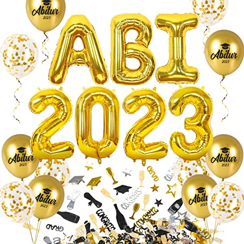 iZoeL Abitur 2023 Deko, ABI 2023 Folienballons, ABI Luftballon, ABI Konfetti Tischdeko, Abschluss Abschlussfeier ABI Schulabschluss Dekoration 2023 Blau(Gold ABI)