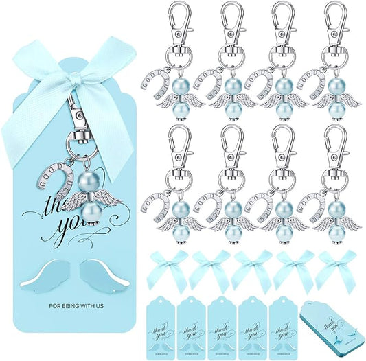 iZoel Dankeschön-Geschenk, blauer Engel, Schlüsselanhänger mit Schleifen und Engelsflügel, Dankeschön-Anhänger, Gastgeschenke für Babyparty, Brautparty, Hochzeitsanhänger, Partygeschenke 20 Stück