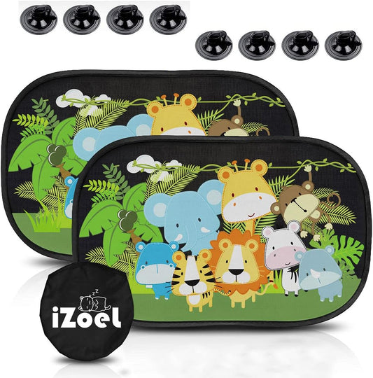 iZoeL Auto Sonnenschutz Kinder, Sonnenschutz Auto Baby, Auto Fenster Seitenscheibe Sonnenschutz Sonnenblende mit UV Schutz Dschungel