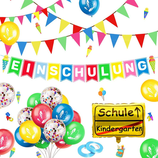 iZoeL Schulanfang Deko Jungen Mädchen, Einschulung Girlande Alles Gute Zum Schulanfang + 40m Wimpelkette + Einschulung Luftballon + Einschulung Konfetti + Folienballon